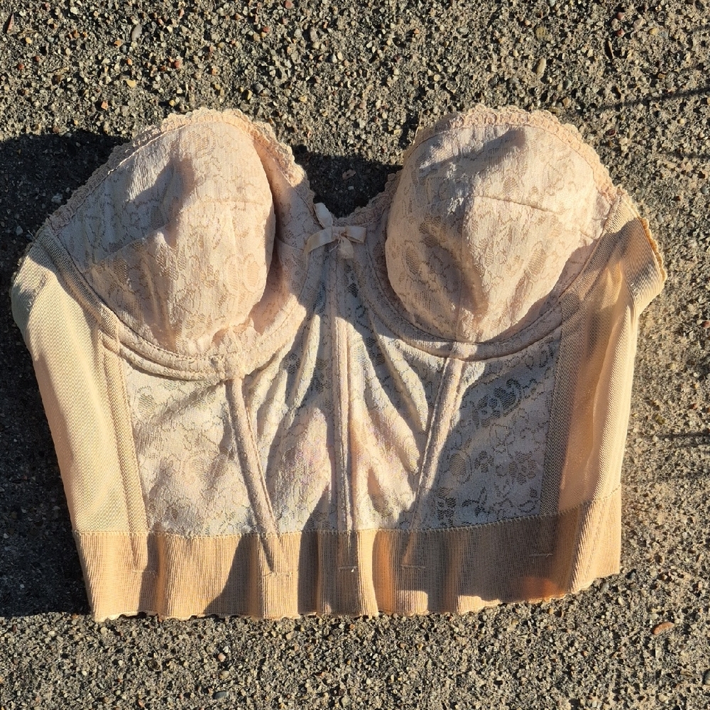 Vintage Beige/Tan Plastic Boned Corset Bustier 34B- Jezebel Renee of Hollywood - Picture 1 of 9